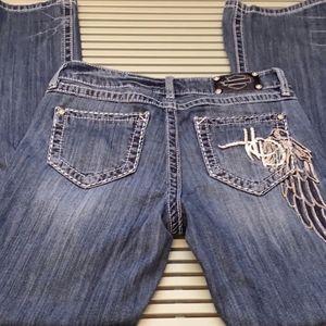 H-D® Womens Curvy Boot Cut Embellished Wing Mid-Rise Blue Jeans